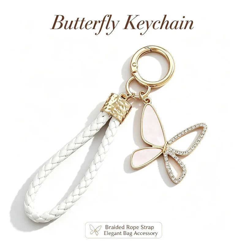 Enamel Butterfly Keychain with Braided Strap