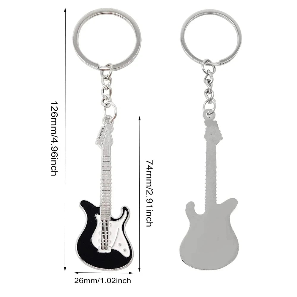 Metal Guitar Keychain in Silver-Tone Zinc Alloy