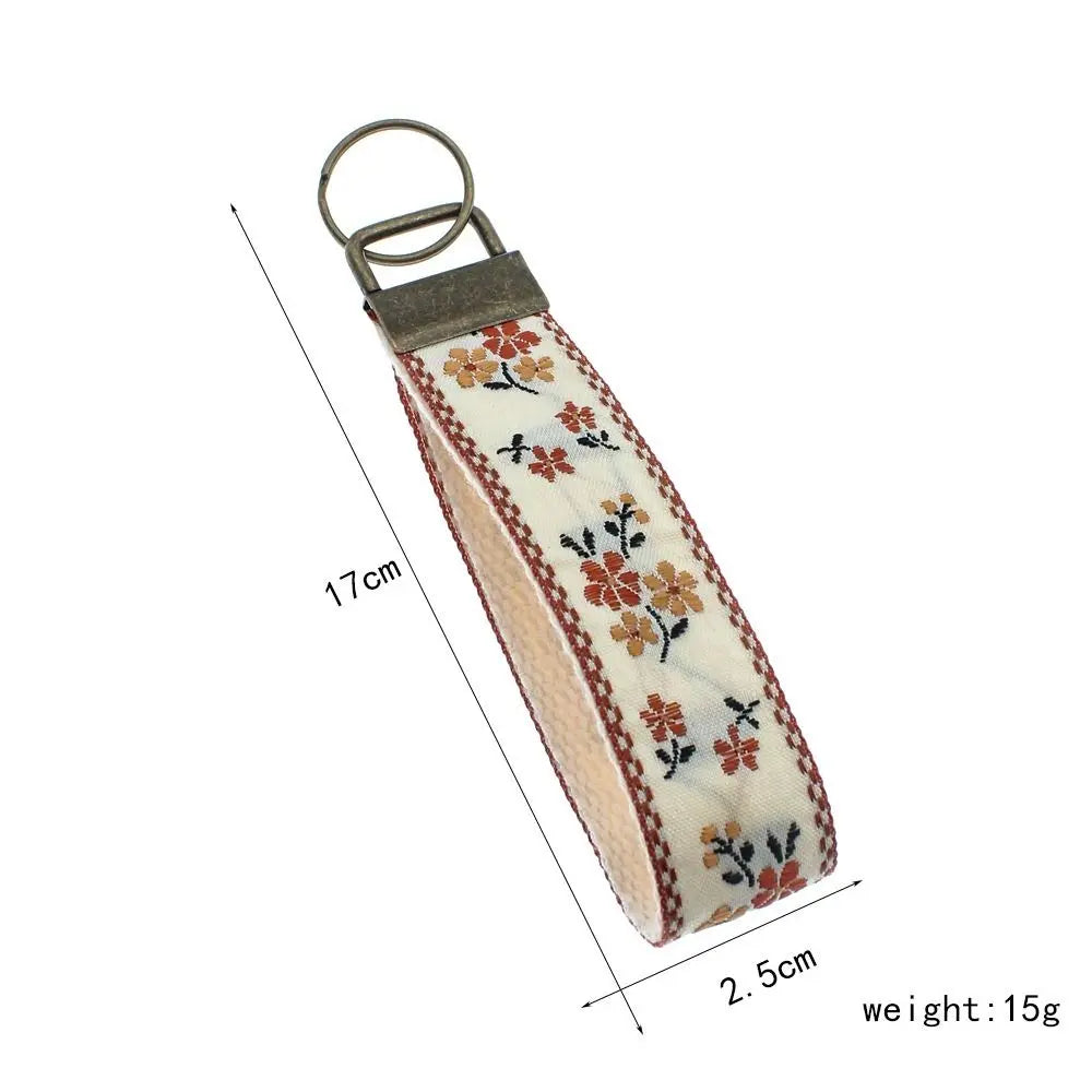 Embroidered Floral Fabric Wristlet Keychain