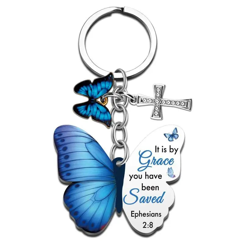 Butterfly Keychain with Inspirational Verse
