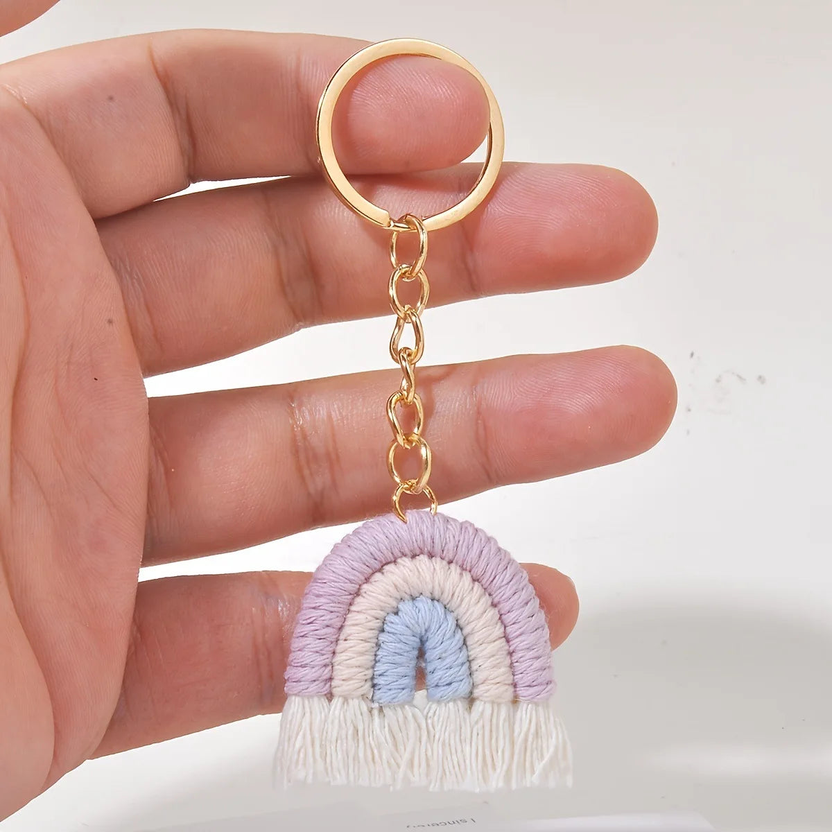 Rainbow Woven Tassel Keychain with Clasp