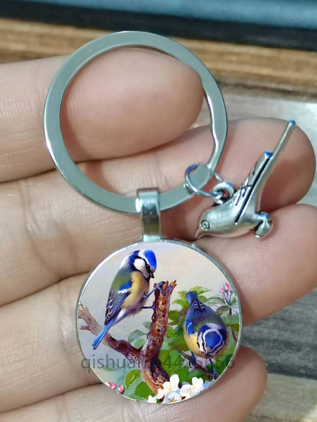 Vintage Round Bird Art Keychain