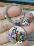 Vintage Round Bird Art Keychain