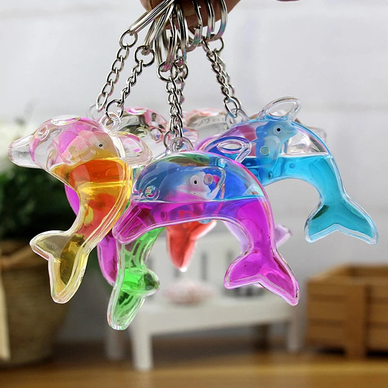 Liquid-Filled Dolphin Charm Keychain