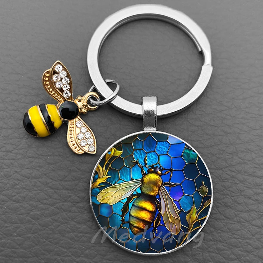 Bee-Themed Glass Dome Keychain with Charm