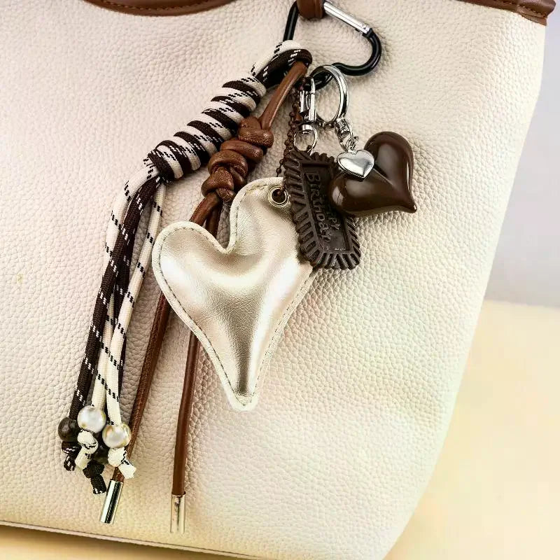 Faux Leather Croissant Keychain with Braided Lanyard