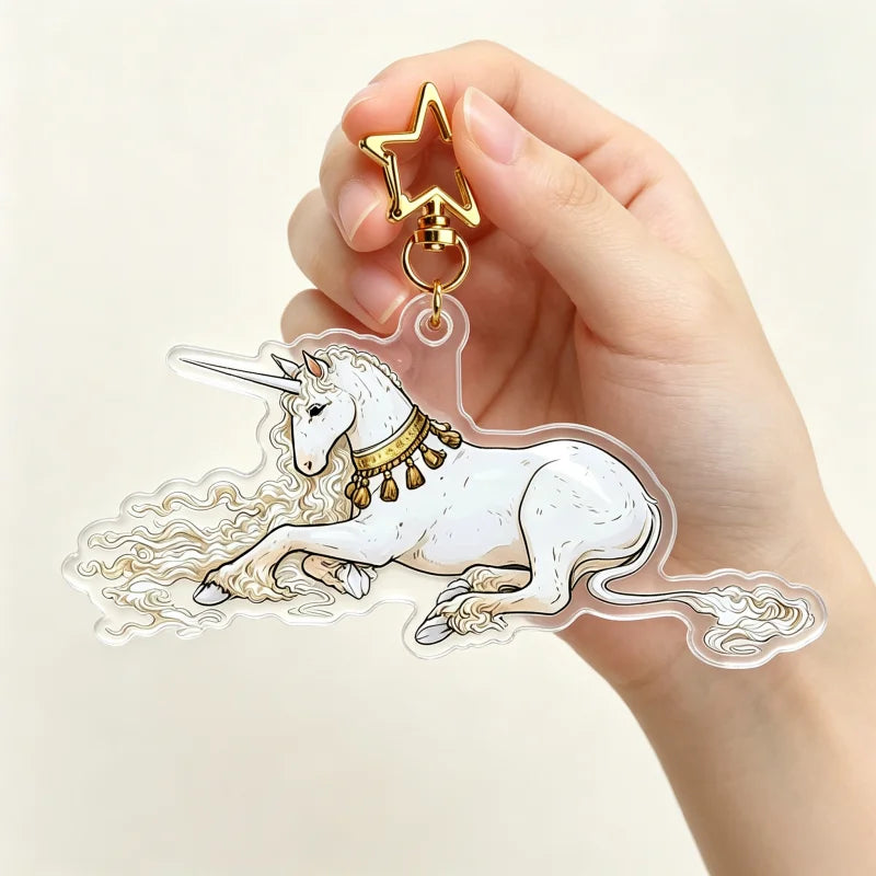 Medieval Unicorn Acrylic Keychain with Star Clasp