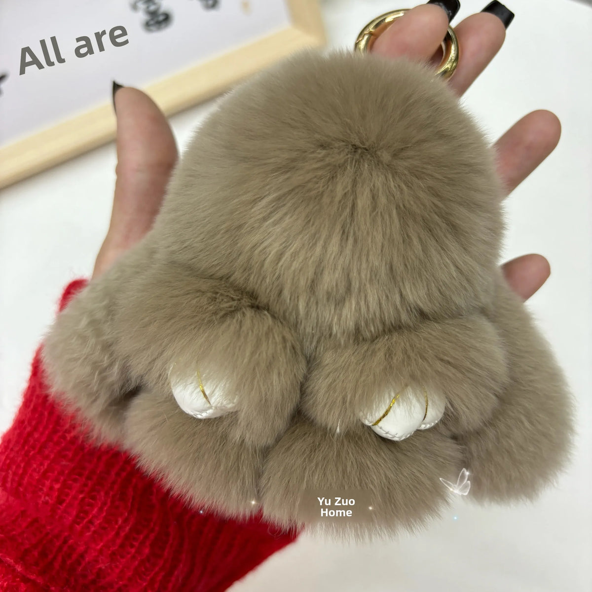 Plush Rabbit Bag Charm with Gold-Tone Ring Clasp