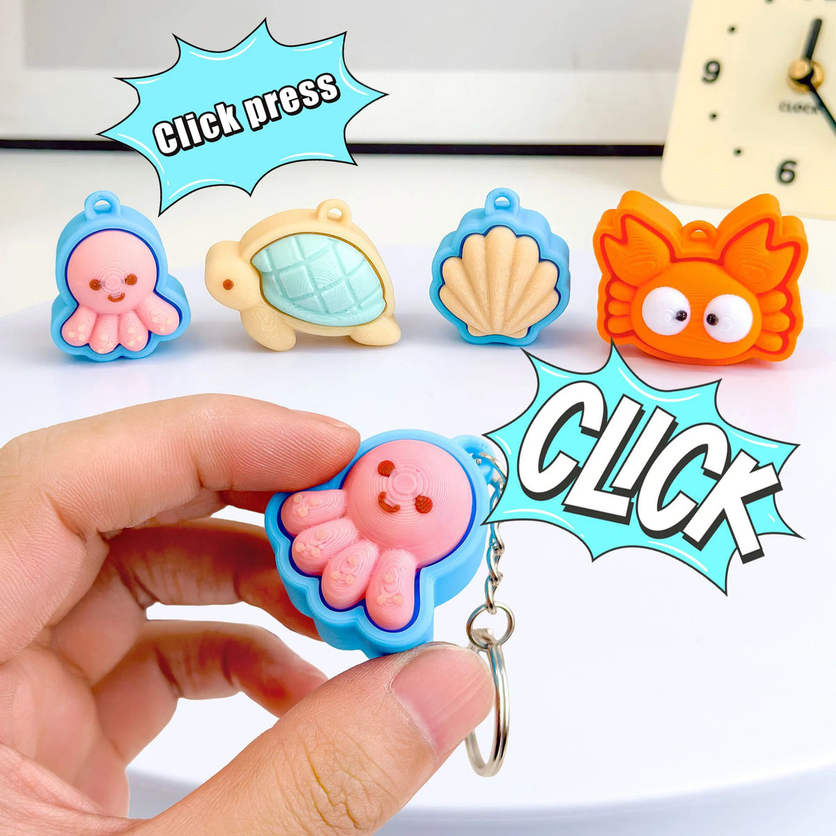 Turtle Fidget Keychain with Clicker Shell