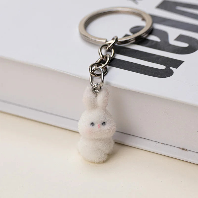 Flocked Rabbit Keychain Pendant