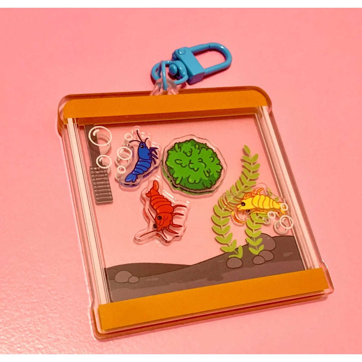 Shrimp Shaker Keychain Charm with Aquatic Scene