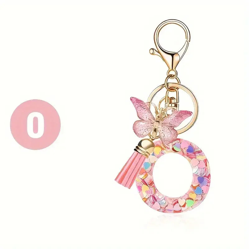 Initial Letter Keychain with Butterfly and Tassel