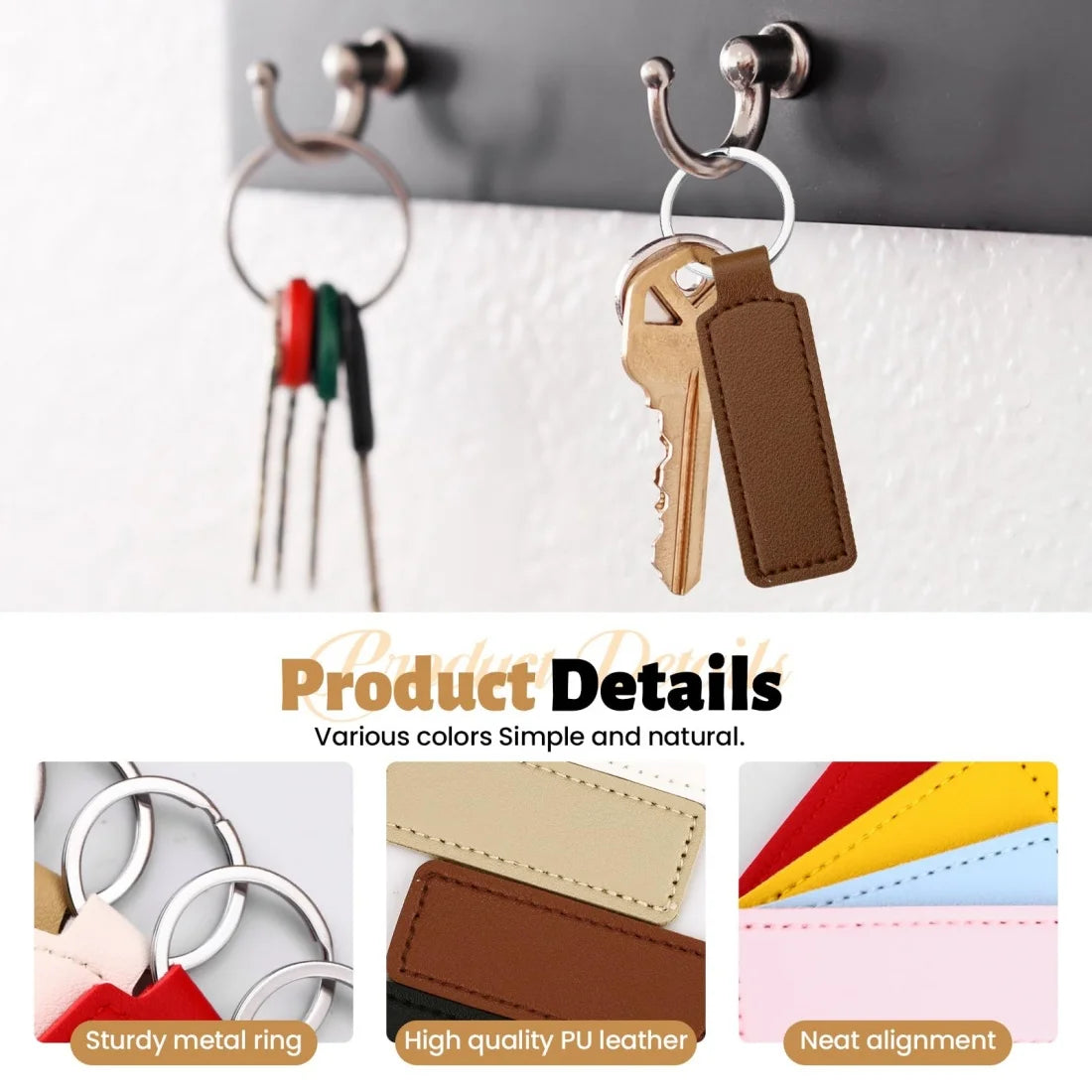 Double-Sided PU Leather Keychains, Pack of 10