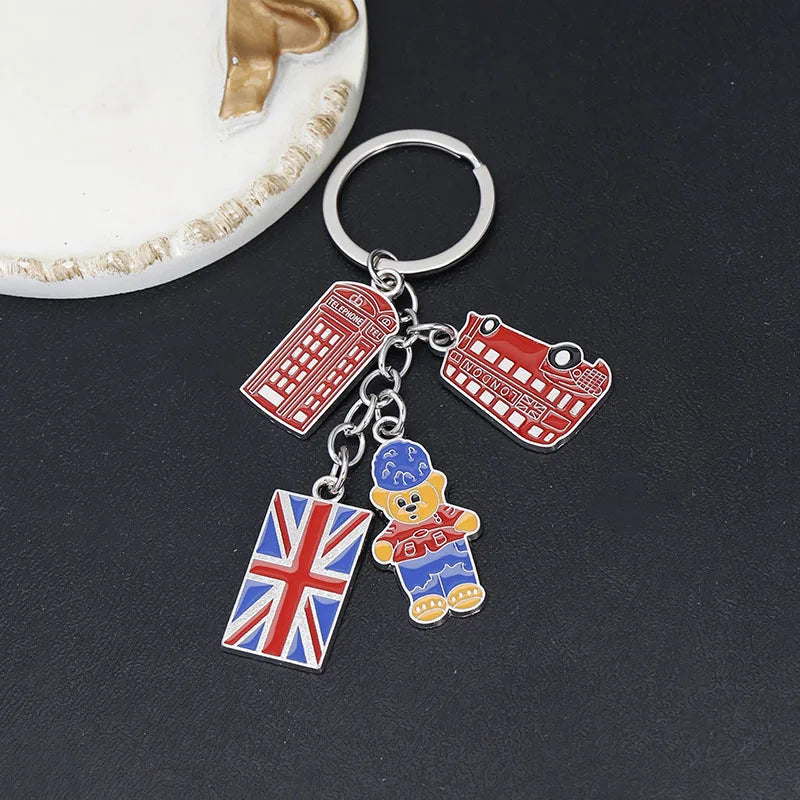 Enamel Flag Keychain Canada Germany Czech Venice UK London Building Alloy Drop Oil Pendant Travel Souvenir Car Bag Key Ring Gift