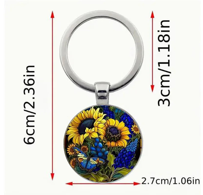Round Floral Pendant Keychain