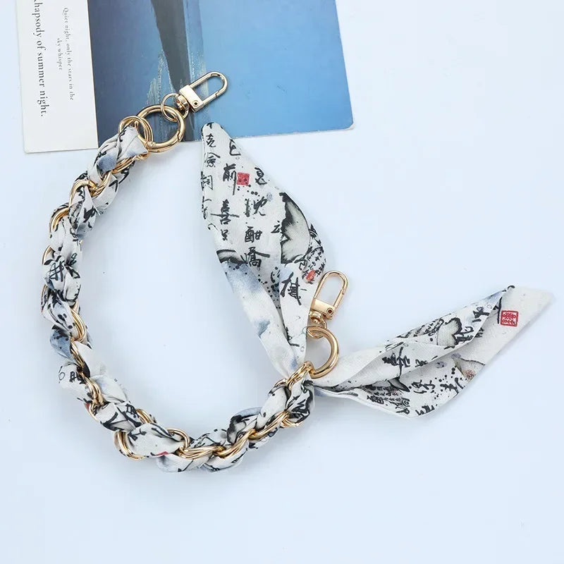 Mobile Phone Chain Key Chain Creative Hand Chain New Woven Silk Scarf Double Buckle Mobile Phone Lanyard Wrist Strap