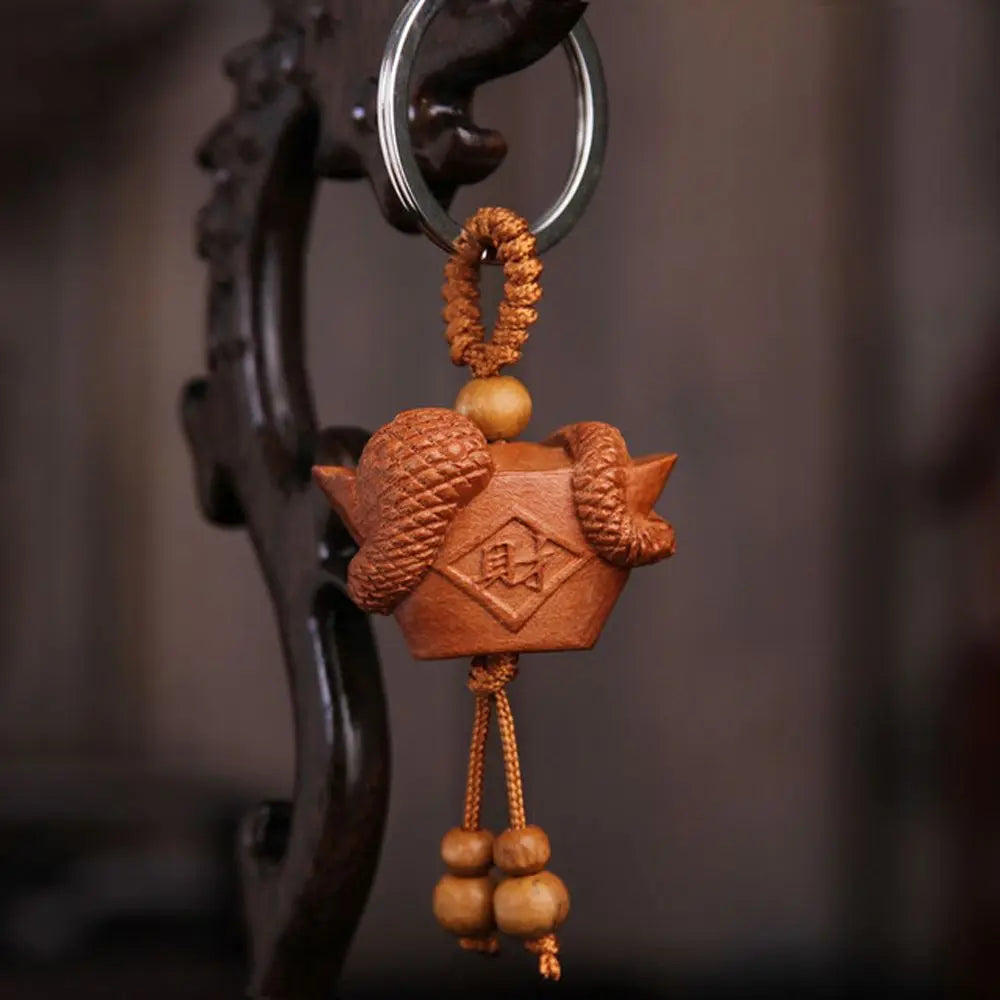 Carved Mahogany Zodiac Animal Keychain