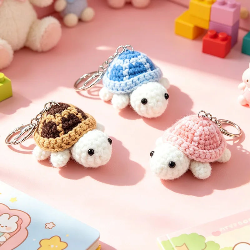 Crocheted Turtle Keychain with Metal Key Ring