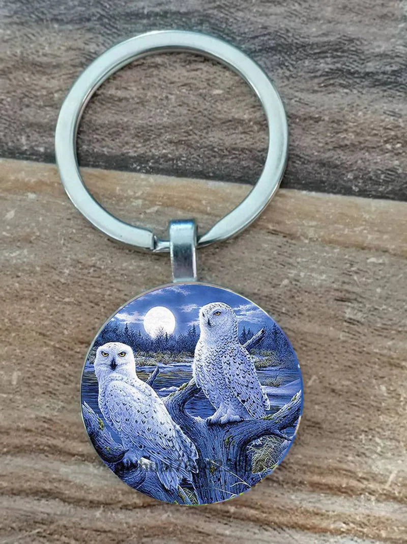 Owl Picture Keychain with Zinc Alloy and Glass