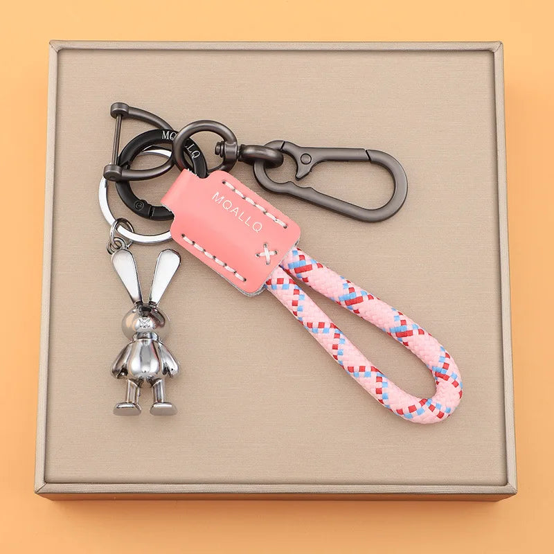 Braided Rope Keychain with Rabbit Charm