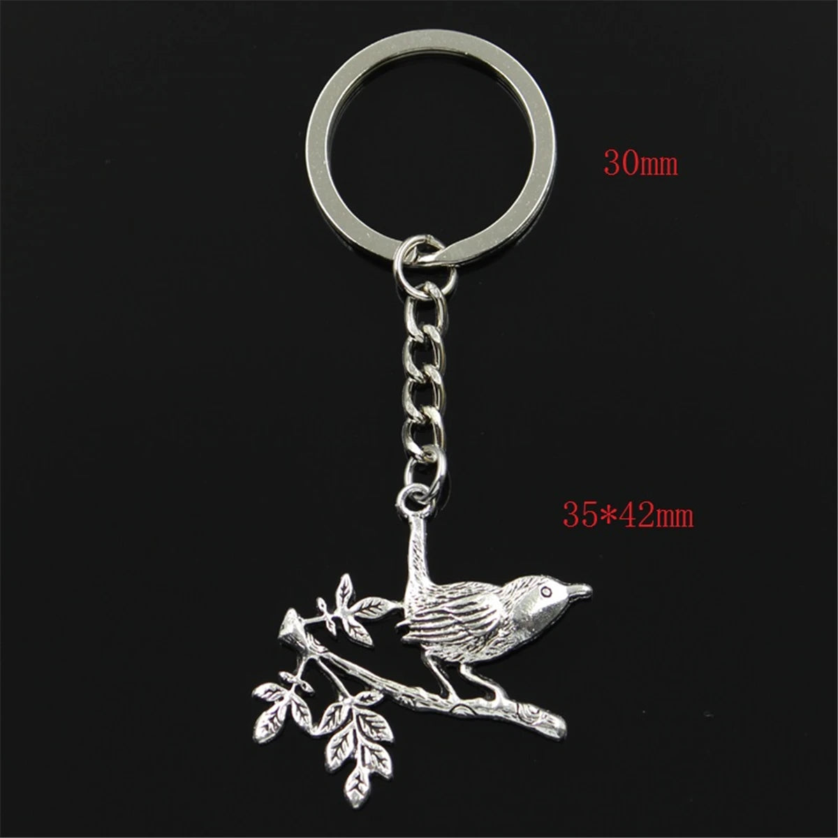 Bird on Branch Silver-Plated Keychain