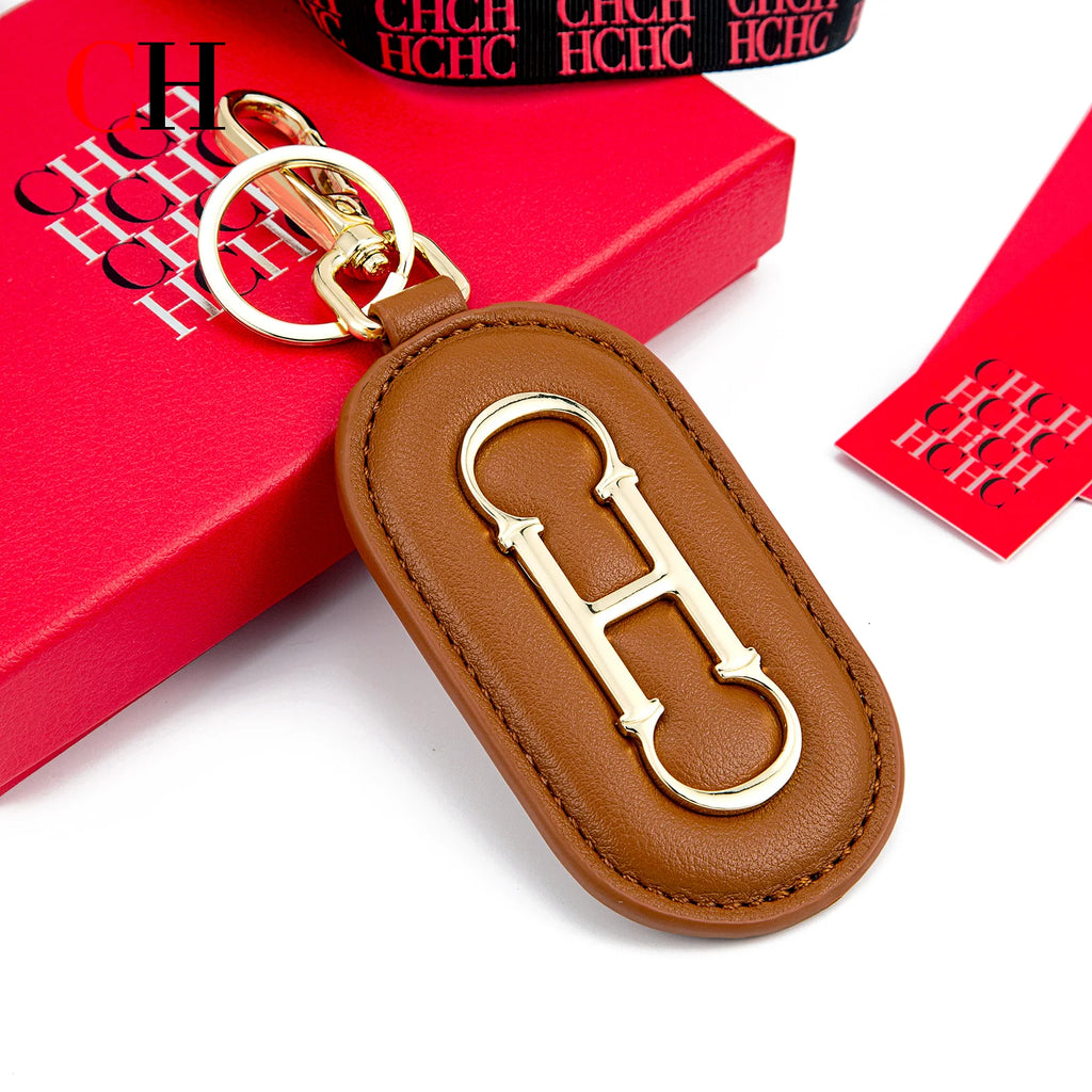 Oval Bag Charm Keychain with Raised Metal Ornament