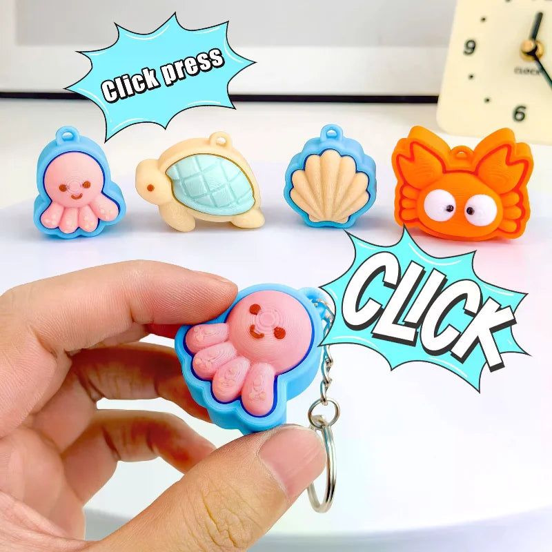 Turtle Clicker Keychain Cute 3D Printed Mini Animal Fidget Pendant Portable for Key Organizer Travel Use