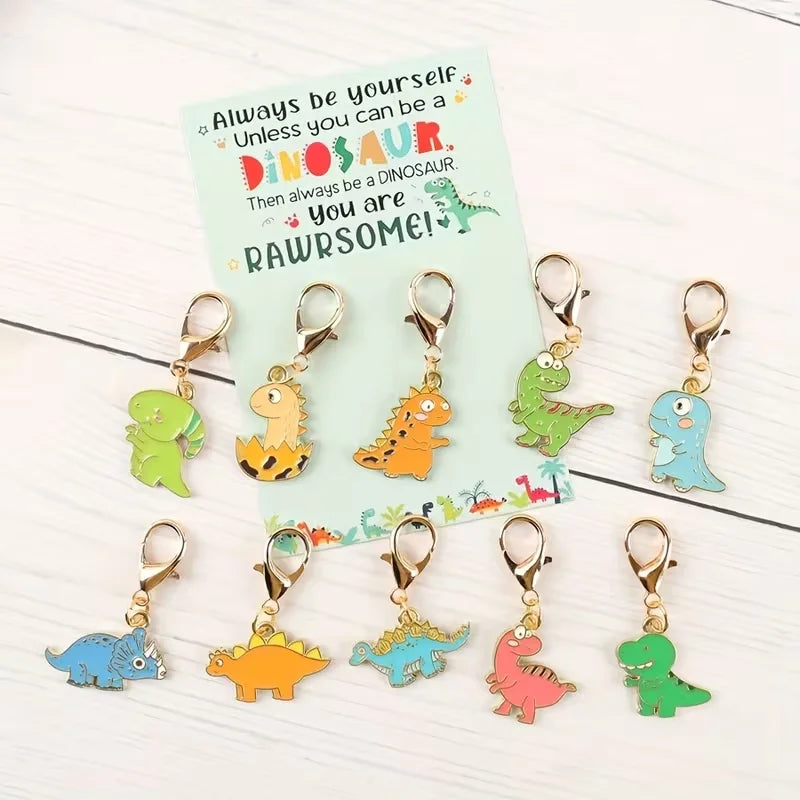 Zinc Alloy Dinosaur Keychain Set with Cards, 10-Pack