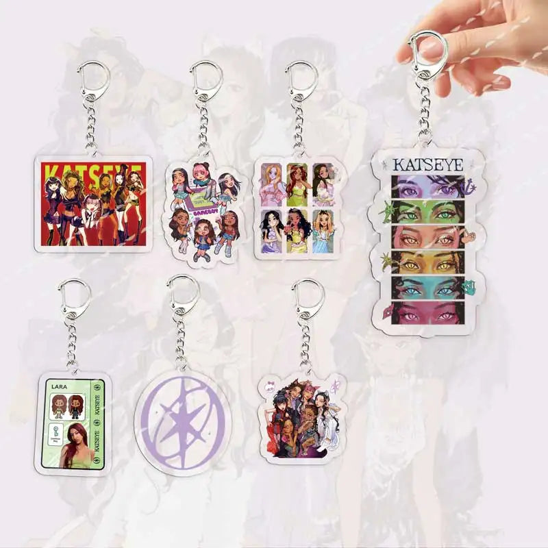 Cool K-pop Katseye Keychain Accessories Charms Acrylic Cute Daniela  Lara Megan Manon Sophia Yoonchae Keyrings Fans Freinds Gift
