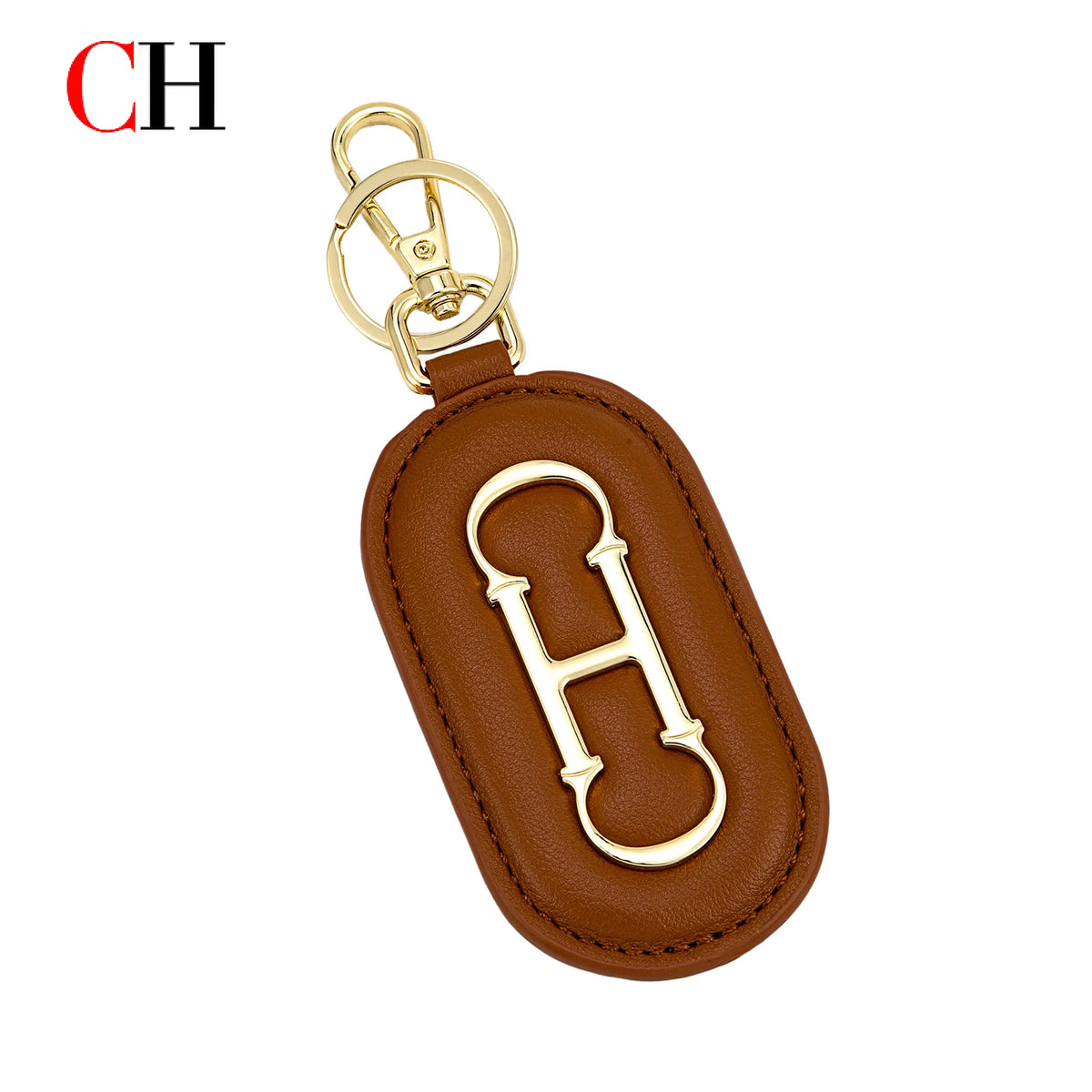 Oval Bag Charm Keychain with Raised Metal Ornament