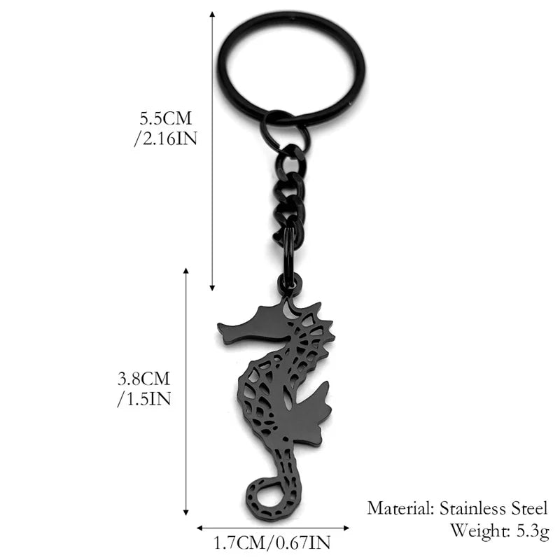 Gothic Hollow Seahorse Stainless Steel Keychain