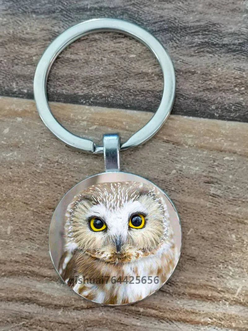 Owl Picture Keychain with Zinc Alloy and Glass