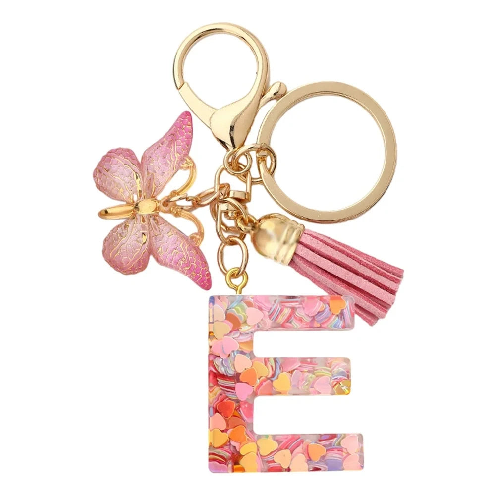 Initial Letter Keychain with Butterfly and Tassel