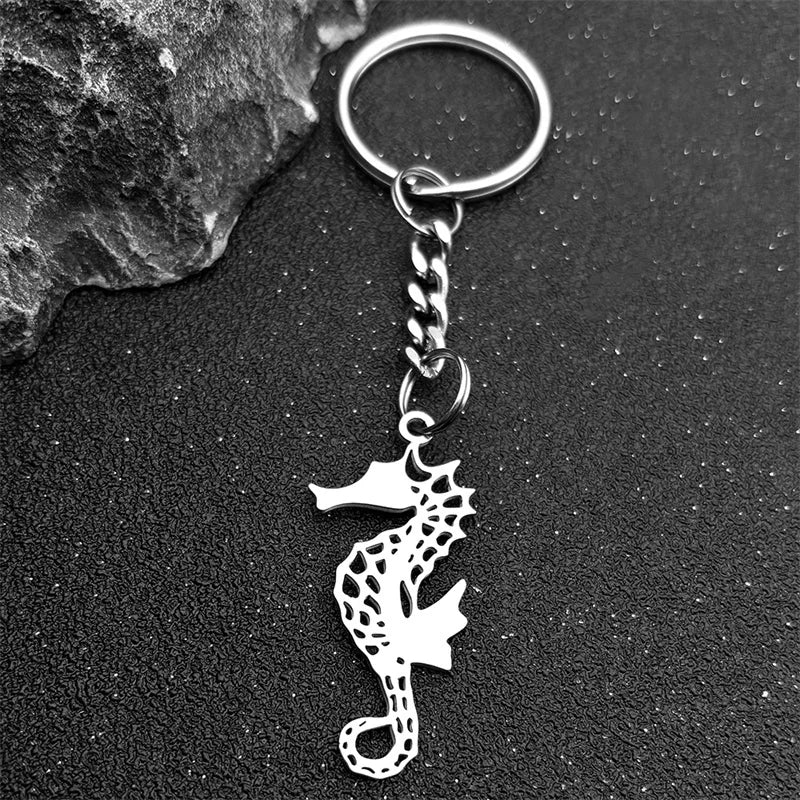 Gothic Hollow Seahorse Stainless Steel Keychain