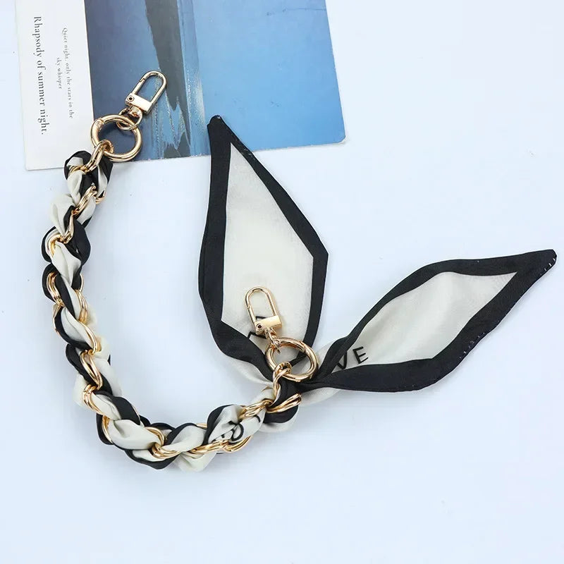 Mobile Phone Chain Key Chain Creative Hand Chain New Woven Silk Scarf Double Buckle Mobile Phone Lanyard Wrist Strap