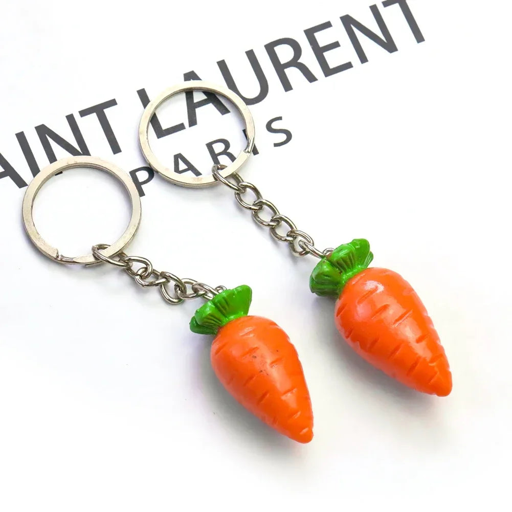 Carrot Charm Keychain with Silver-Tone Split Ring