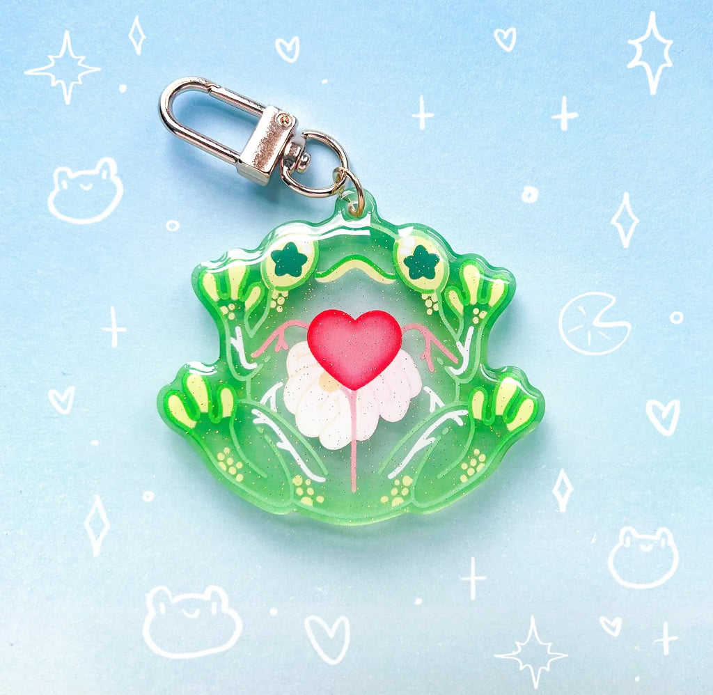 Green Frog Acrylic Keychain with Lobster Clasp