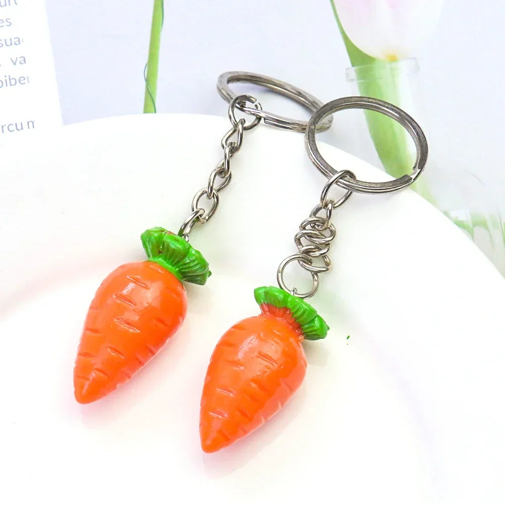 Carrot Charm Keychain with Silver-Tone Split Ring
