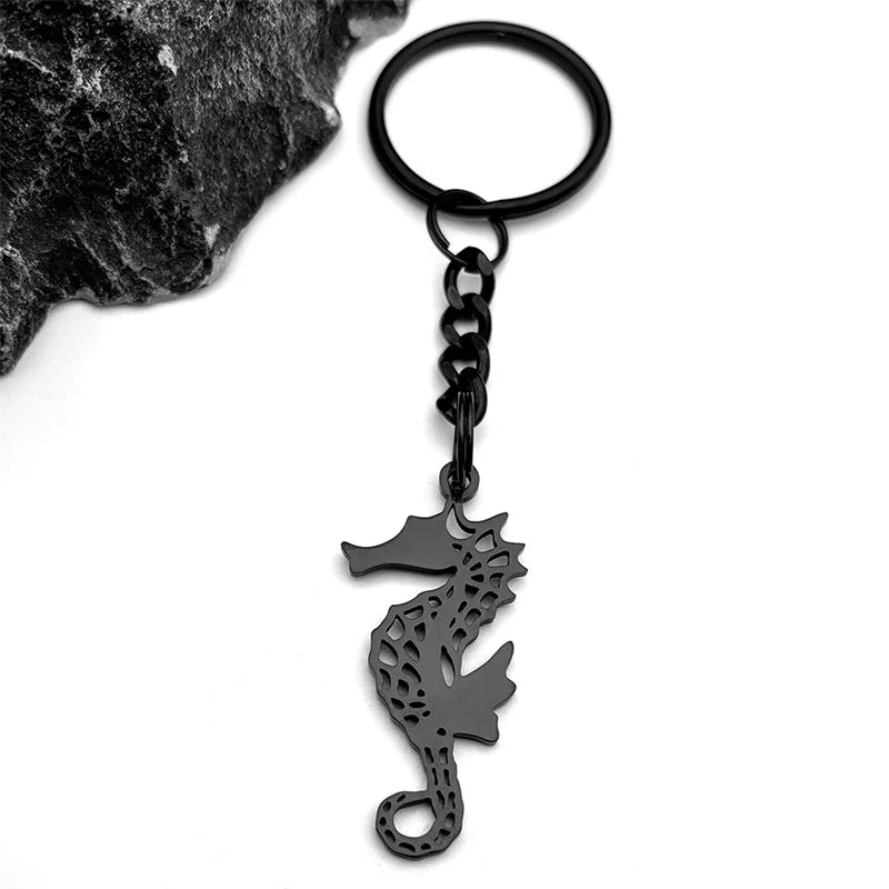 Gothic Hollow Seahorse Stainless Steel Keychain