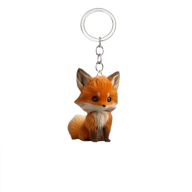 Adorable 2D Fox Keychain with Rose Acrylic Hanging Ornament Durable Car Pendant Lightweight Halloween Holiday Gift Charm for Car