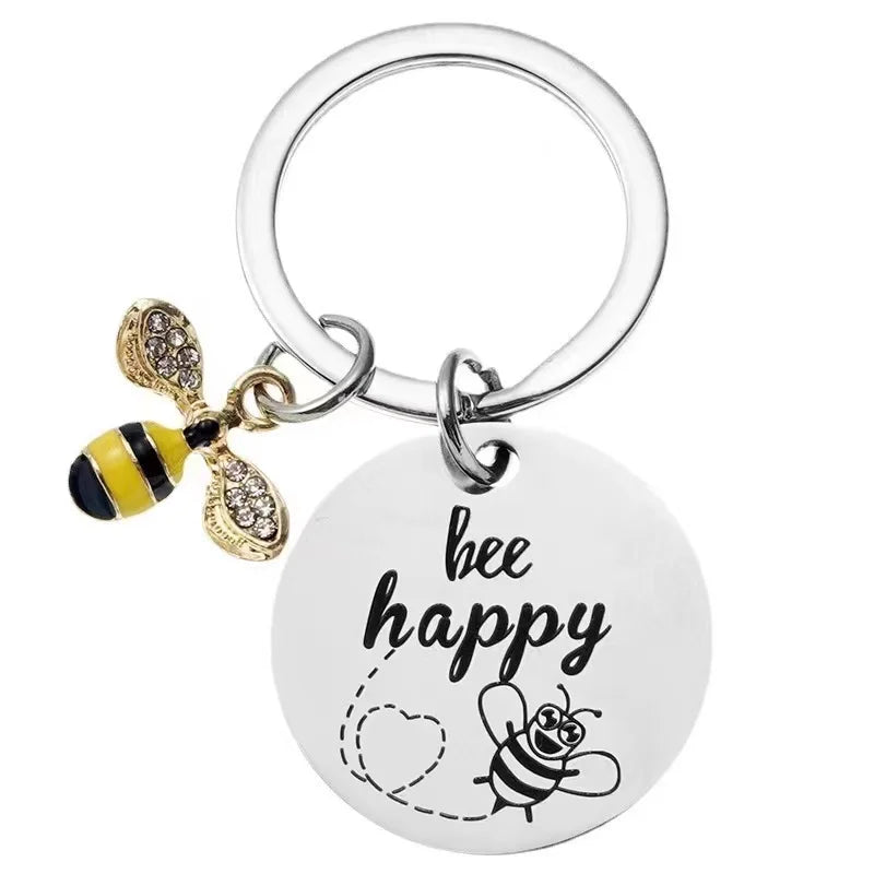 Bee Happy Keychain with Enamel Charm
