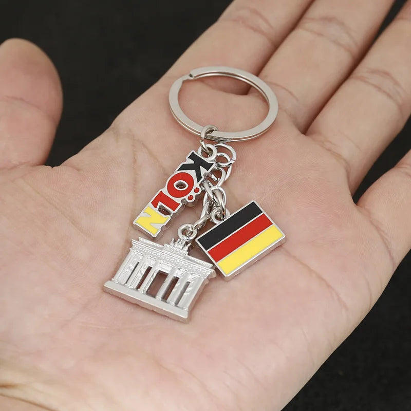 Enamel Flag Keychain Canada Germany Czech Venice UK London Building Alloy Drop Oil Pendant Travel Souvenir Car Bag Key Ring Gift