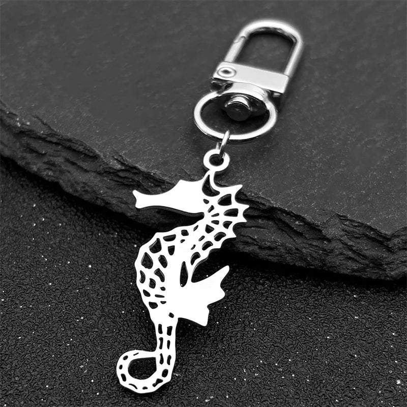 Gothic Hollow Seahorse Stainless Steel Keychain