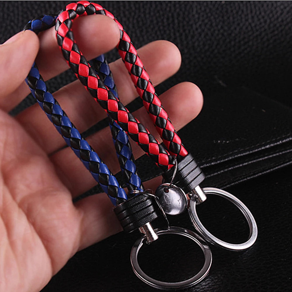 Braided PU Leather Keychain with Silver Buckle