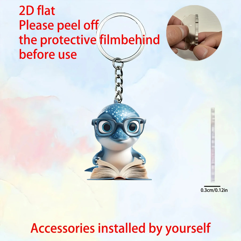 Flat Acrylic Cartoon Shark Keychain