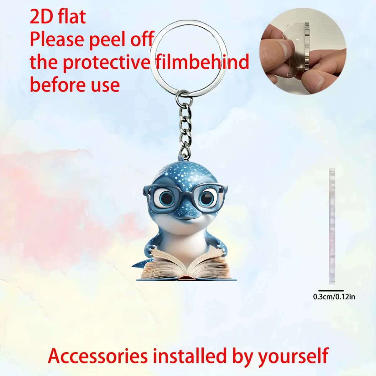 Flat Acrylic Cartoon Shark Keychain