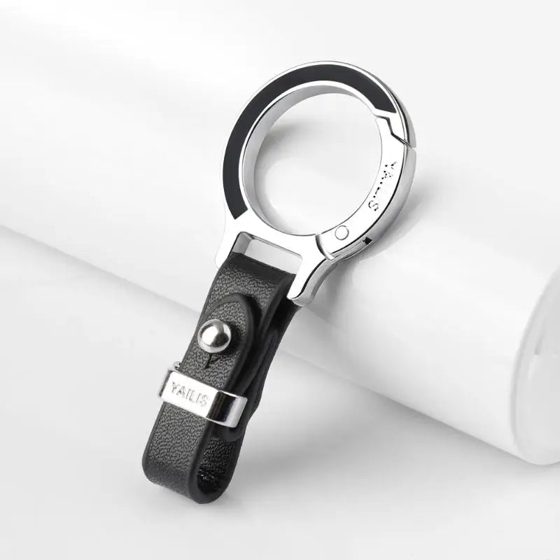 Button-Switch Keychain in Leather and Zinc Alloy