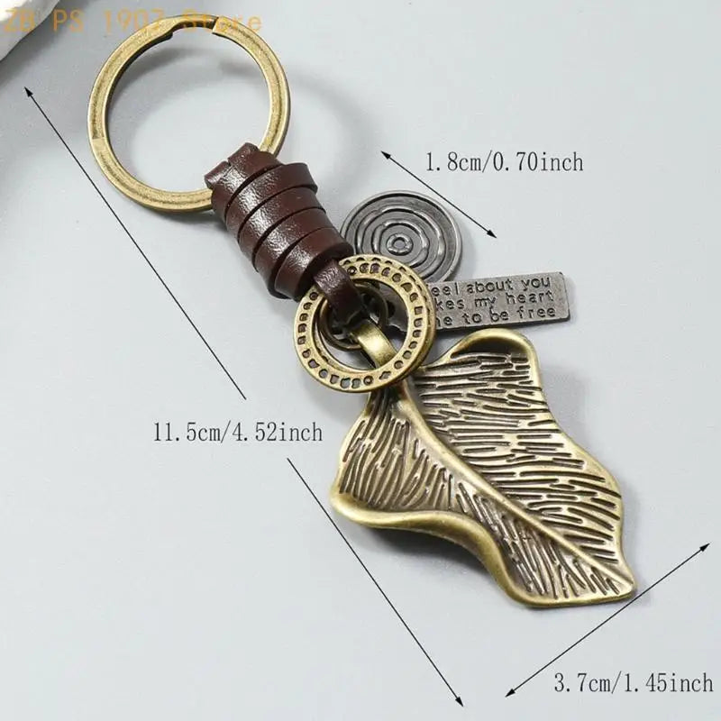 Bag Charm Keychain with Pendant Detail, Leather Strap and Vintage Gold-Tone Ring Styling for Bags 55KA