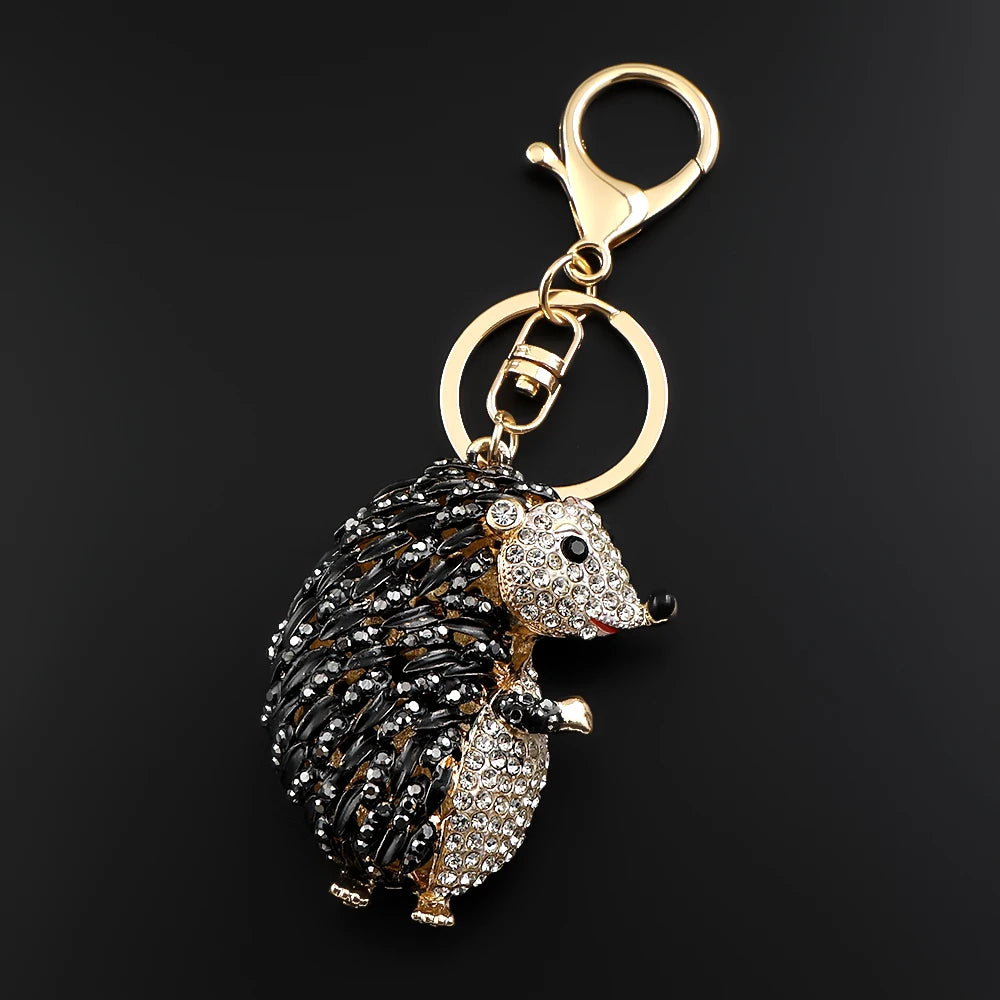 Hedgehog Rhinestone Keychain with Silver Plated Finish
