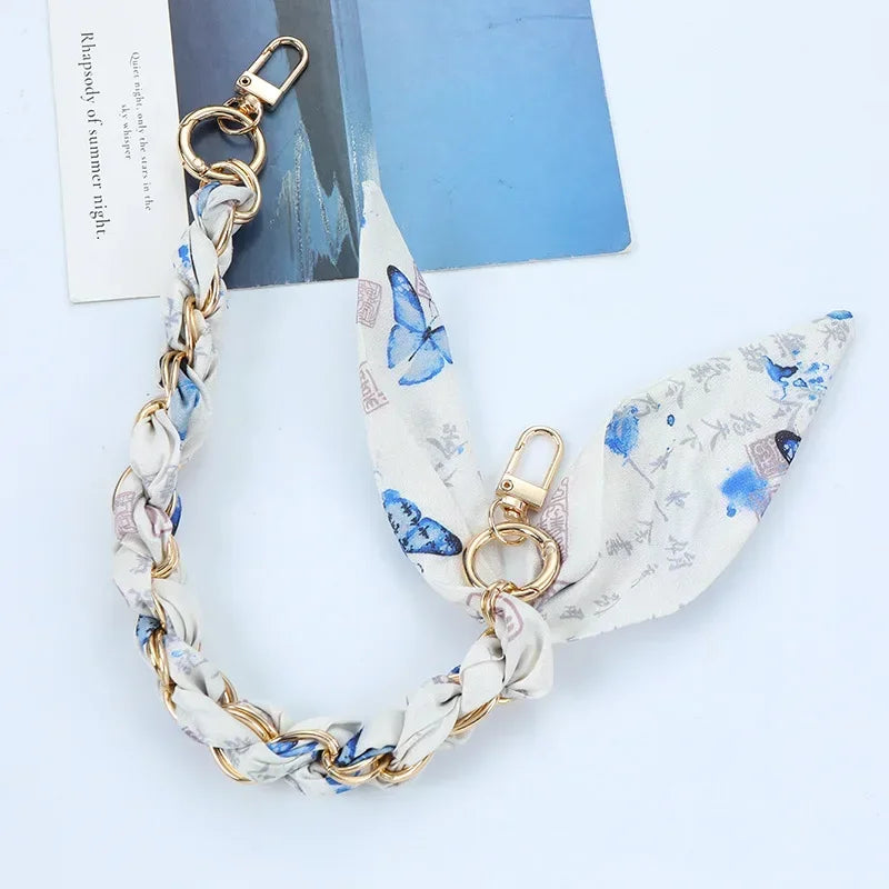 Mobile Phone Chain Key Chain Creative Hand Chain New Woven Silk Scarf Double Buckle Mobile Phone Lanyard Wrist Strap